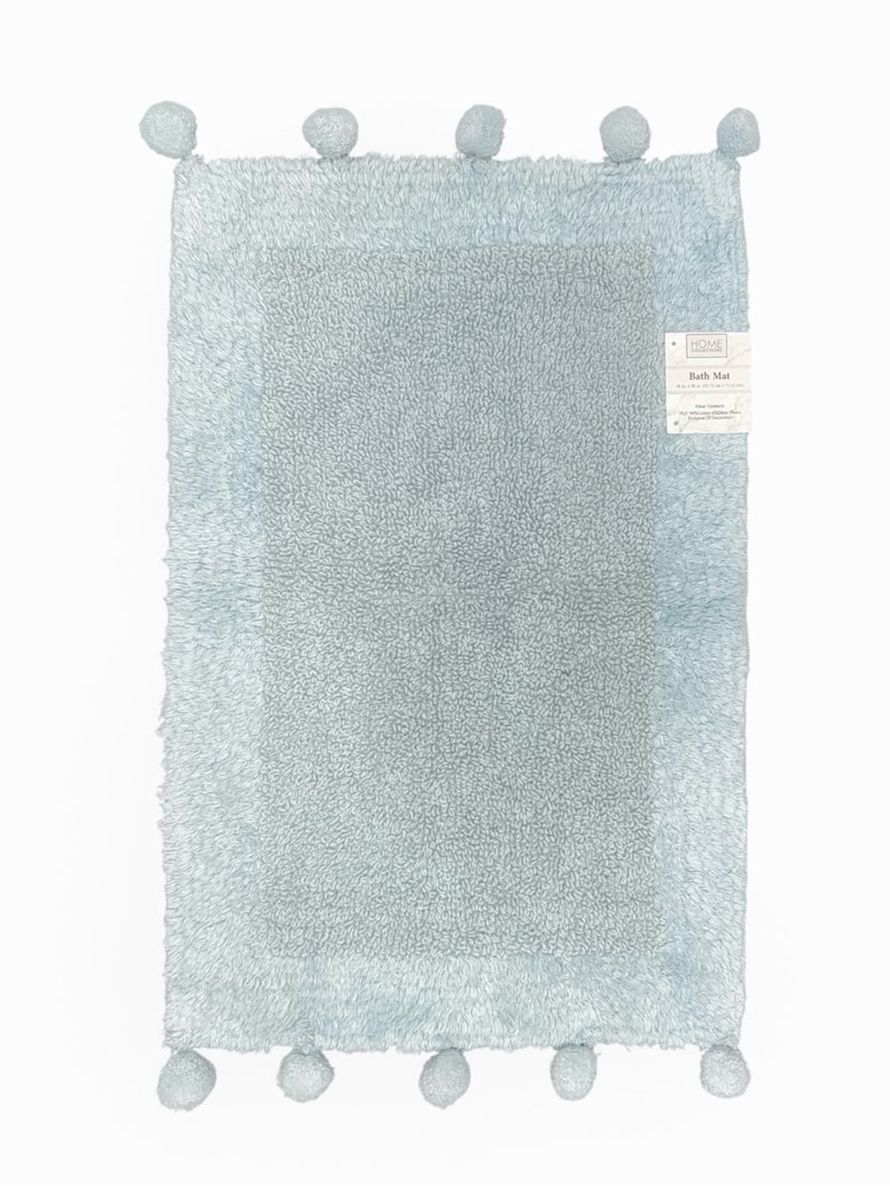 Home Collections Pom Pom Bath Mat Cotton Aqua 18x28 NWT